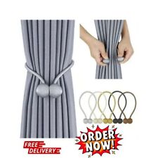 2x Strong Magnetic Curtain Tie Backs Ball Clips Buckle Weave Rope Holdbacks Hook