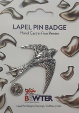 SWALLOW bird lapel pin badge . Hand cast in British Pewter  B25