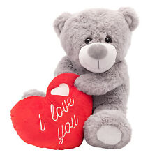 LARGE VALENTINES TEDDY BEAR GREY 12" I LOVE YOU PLUSH GIFT BOY GIRLFRIEND GIFT