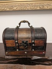 Vintage Wooden Treasure Chest Jewelry Box Or Keepsake 7"L X 4"1/2 H X 4" W