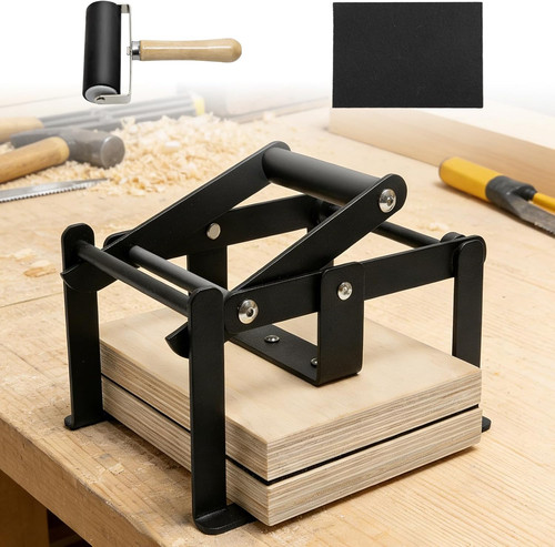 Linocut printing hand lever - linocut,