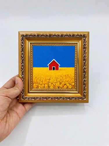 Red barn yellow flower - barn,