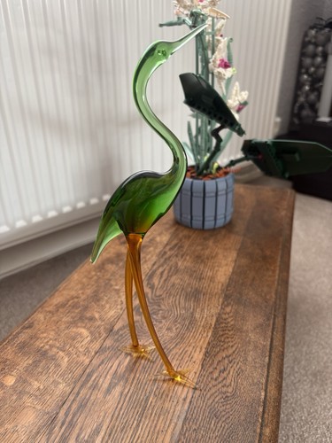 Vintage art glass heron - glass, crane