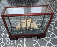 Vintage Model Ship Encased Glass Display Case Miniature