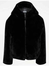 EX STORE GEORGE GIRLS BLACK FAUX FUR HOODED JACKET WITH POCKETS AGE 11-16 YEARS
