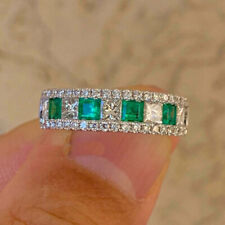 3Ct Princess Cut Emerald Diamond Half Eternity Band Ring 14K White Gold Finish