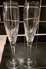 2 x Vintage Luxurious slender tall Hand Cut Lead Crystal Champagne flute glasses