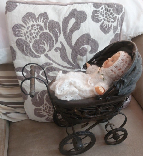 Black wicker doll pram - black,