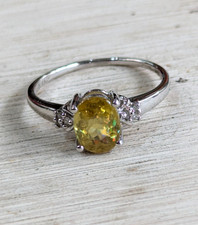 9ct White Gold Ring Citrine and Diamond Stones UK Full Hallmarked Ring Size O