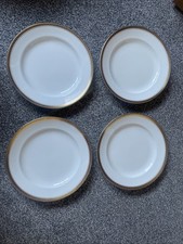 4 23.5cm Round Bishop And Stonier Plates. White With Gold Detail