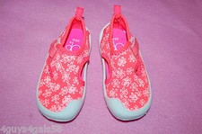 Toddler Baby Girls Water Shoes NEON ORANGE w/ WHITE FLOWERS Swim Beach S 5-6