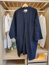 FARHI MEDIUM UK 12 NAVY CARDIGAN JUMPER CASUAL POCKET UNFASTEN WOOL LONG WOMENS