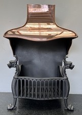 Original Antique Cast Iron Copper Georgian Open Fire Dog Grate Basket (AF356)