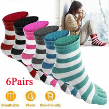 6Pairs Women Five Finger Toe Socks Striped Cotton Warm Winter Casual Breathable