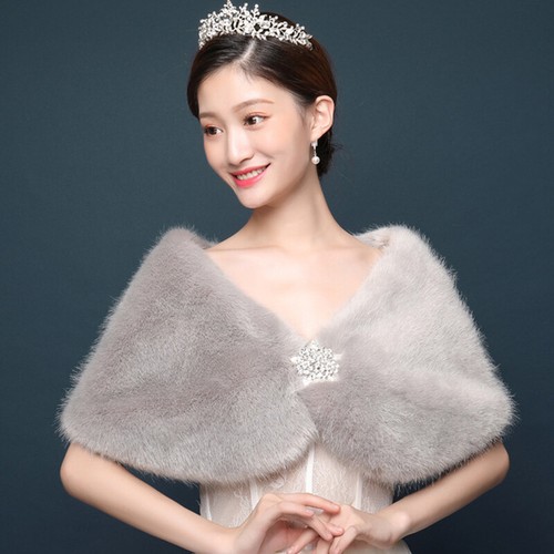 Women bride faux fur shawl - bride,