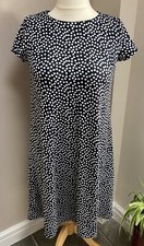 Alton Gray Navy White Spot Dress Size M Short Sleeve Knee Length