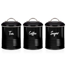 Black Enamel Tea,Sugar,Coffee,Cookie / Biscuit or Bread Bin Storage Canister Jar