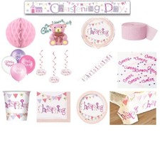 Christening Party Girl Pink Flag Themed Celebration Tableware Gifts Decorations