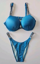 Victoria's Secret Blue Adds 2 Cups Shine Strap Bikini Set 38C & L