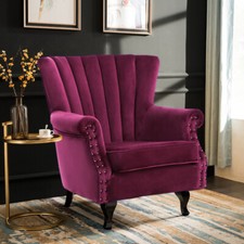 Chesterfield Leather Armchair Fabric Velvet Wing Back Queen Fireside Sofa Chair
