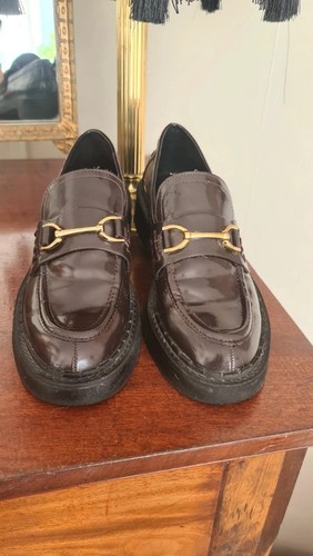 Zara oxblood patent loafers