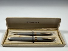 Vintage Sheaffer's Cement Grey & Gold Toned Snorkel Fountain Pen And Pencil