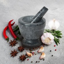 Pestle and Mortar Set Bowl Polished Natural Marble Stone Spices Grinder EPISENT