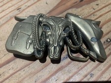 BARON BUCKLES Solid Brass Belt Buckle Longhorn Steer Skull Cowboy Hat Saddle 