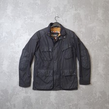 Barbour International Selkirk Wax Jacket Men's Small Black Lined Utility Biker S