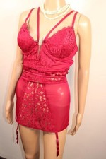 VTG BERRY LACE & SHEER CORSET, OPEN BOTTOM CAMI SUSPENDER SIZE SIZE XL 20-22C-D