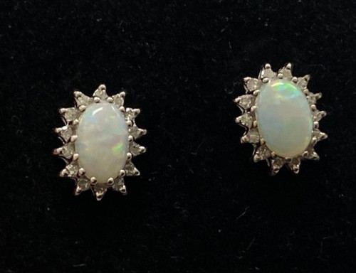 9ct gold opal diamond - opal, earrings