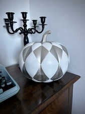 TK Maxx Homesense Large Halloween Harlequin Pumpkin White Silver