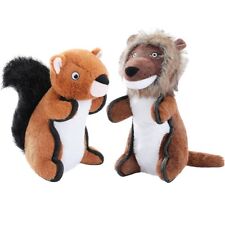 Squeaky Plush Dog Toy 2 Pack Lion & Squirrel Interactive Playtime Chew Toy