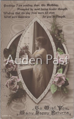 Rppc birthday woman - rppc, arranging
