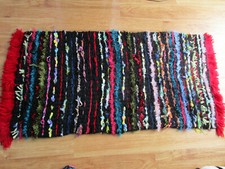 Large Woollen Handcrafted Peg Rug 53 x 25 inches - Multicoloured With Red Fringe