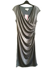Ronni Nicole o so slim silver mock wrap bodycon dress size 14 NWT,  43" Long