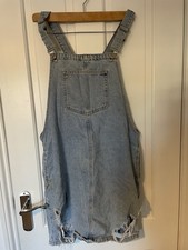 Topshop Light Wash Denim Dungaree Dress With Rips Size 12