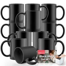 12-48pk Plain BLACK Mugs 11oz Large Coffee Tea Set of Blank Bulk Cups + Boxes