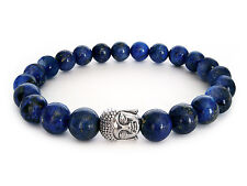 Handmade Semi Precious Stone Bracelet w/ Lapis Lazuli Beads & Silver Buddha Head