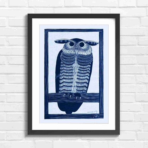 Minimalist black owl artwork - black,
