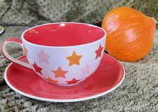 WHITTARD OF CHELSEA  CUP & SAUCER - RED, PINK, ORANGE STARS