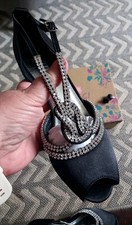 Belluci Black Satin Shoes With Peep Toes & Diamantes Evening Size 4 New In Box