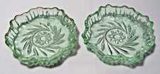 Pair of Czech / Bohemian Coloured Pressed Glass Trinket / Preserve Dishes. Green