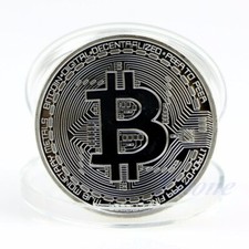 New SILVER Plated Bitcoin Physical Collectors Cilver Coin BTC  40mm - UK STOCK