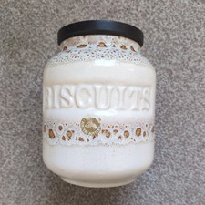 Fosters Pottery Cornwall Honeycomb Blonde Biscuit Barrel Wooden Lid Storage Jar