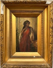 Antique Painting (19th Cent.) : Portrait of Oriental Lady in Red, oil on canvas