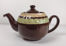 Small Brown Betty 400ML Tea Pot Pistachio And Cream Bands redware eathernware