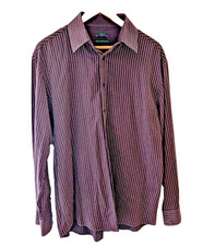 Jasper Conran Shirt Mens Size 16.5 Burgundy Striped Luxury Cotton Yarns Edition