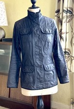 Vintage Ladies Barbour Wax Jacket. Size 8 Black. Fitted Style . Tartan Lining