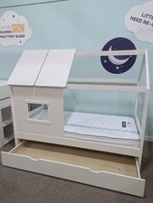 Kids Single 3FT White Playhouse Bedframe with Mattress and Storage